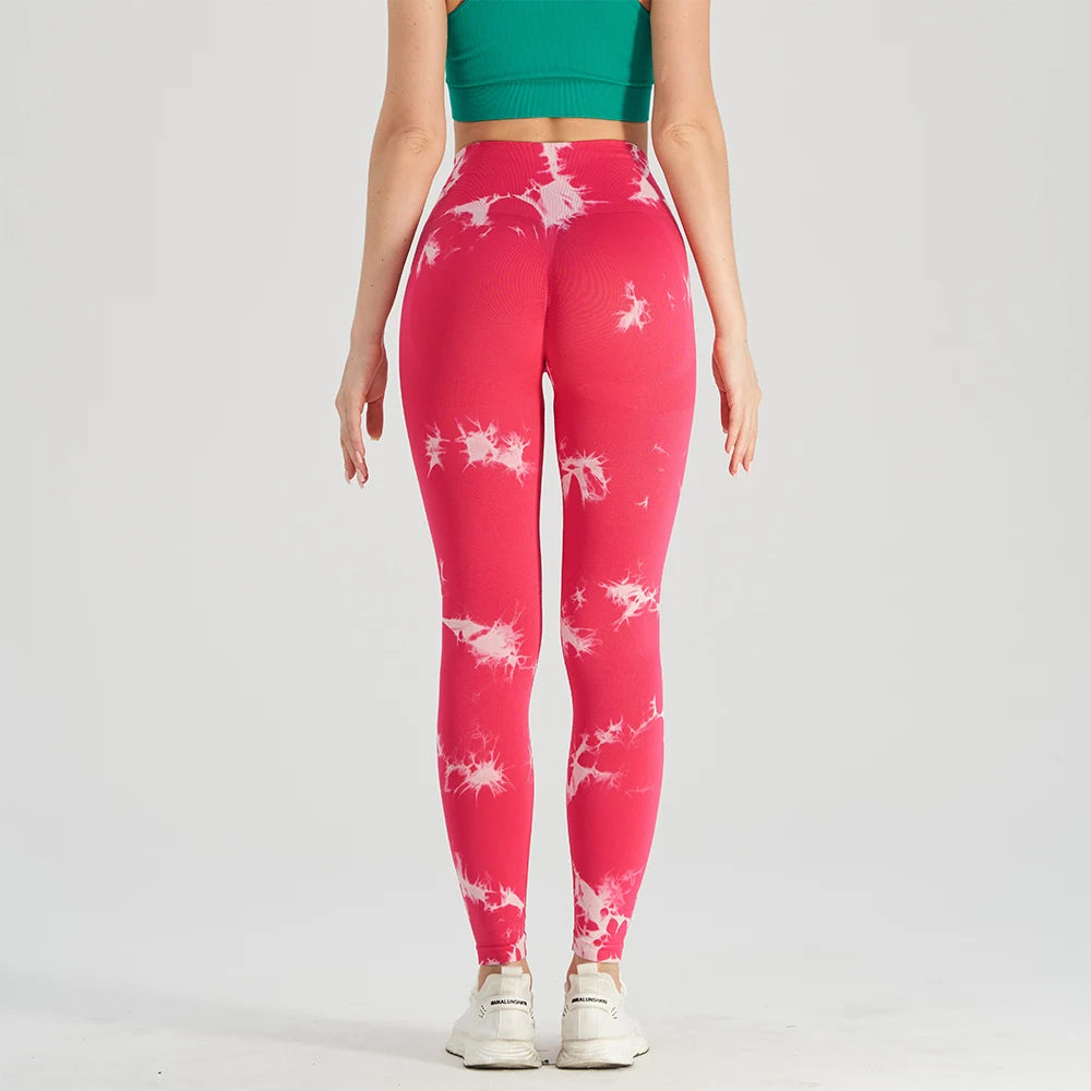 Leggings femininas tie dye rosa com design exclusivo, ideais para exercícios e moda casual