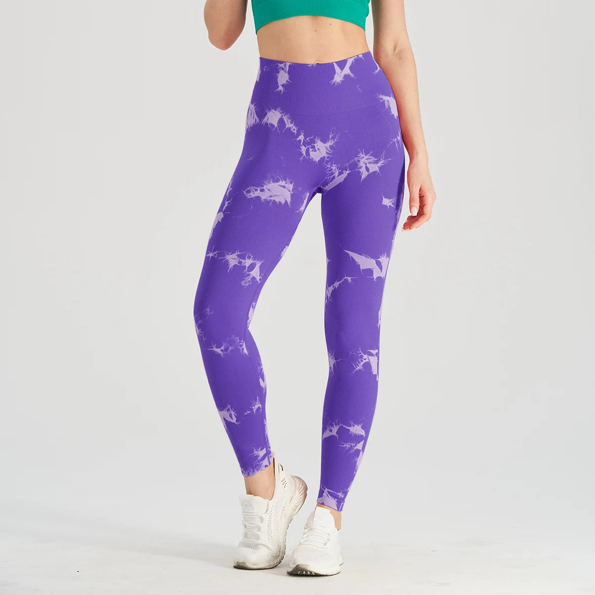 Leggings femininas tie dye roxas da BOTEE SHARK, ideais para treinos e estilo casual