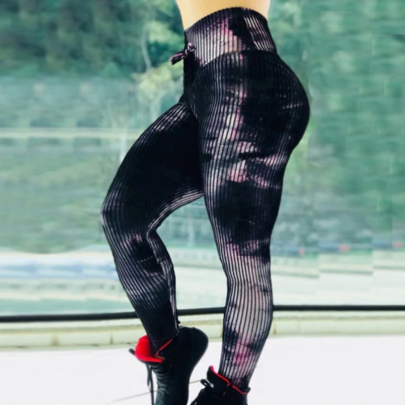 Calça feminina preta com estampa colorida, ideal para exercícios, leggings para ioga coloridas