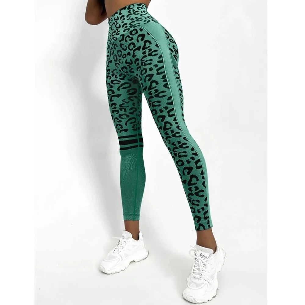 Calça feminina CEODOGG leggings para yoga feminina com estampa de onça e cintura alta