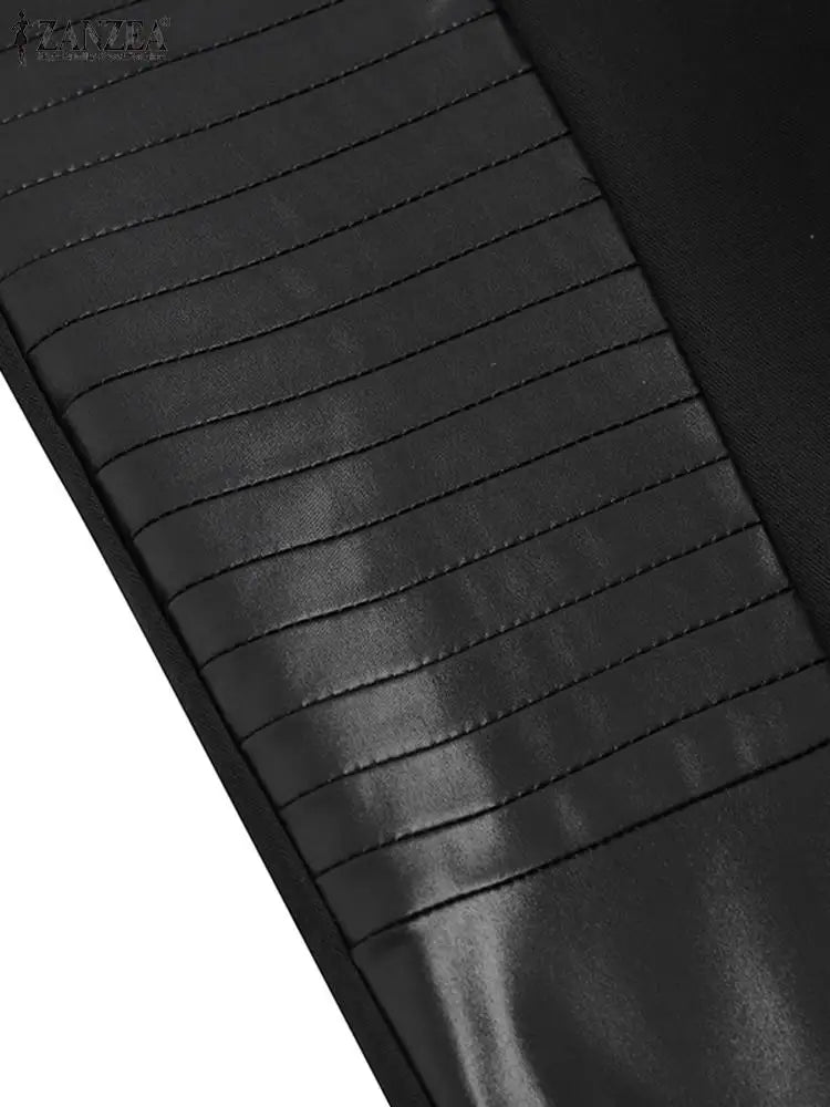 Calça feminina ZANZEA leggings skinny couro com detalhes em textura para um look moderno