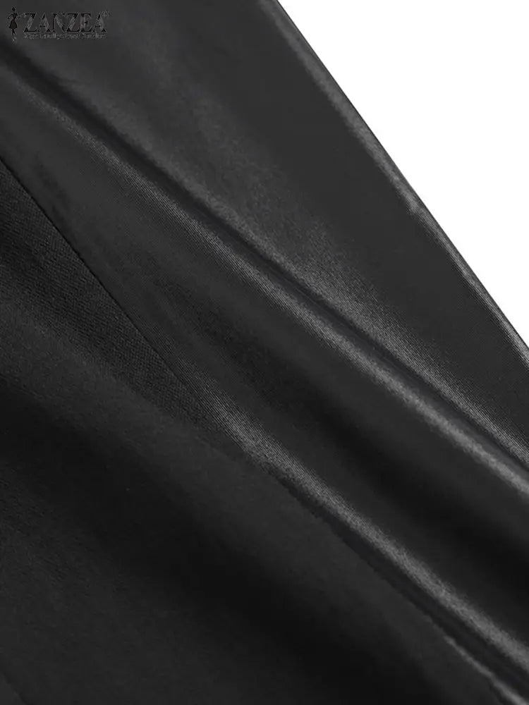 Leggings skinny couro ZANZEA em preto com acabamento brilhante, perfeitas para looks modernos