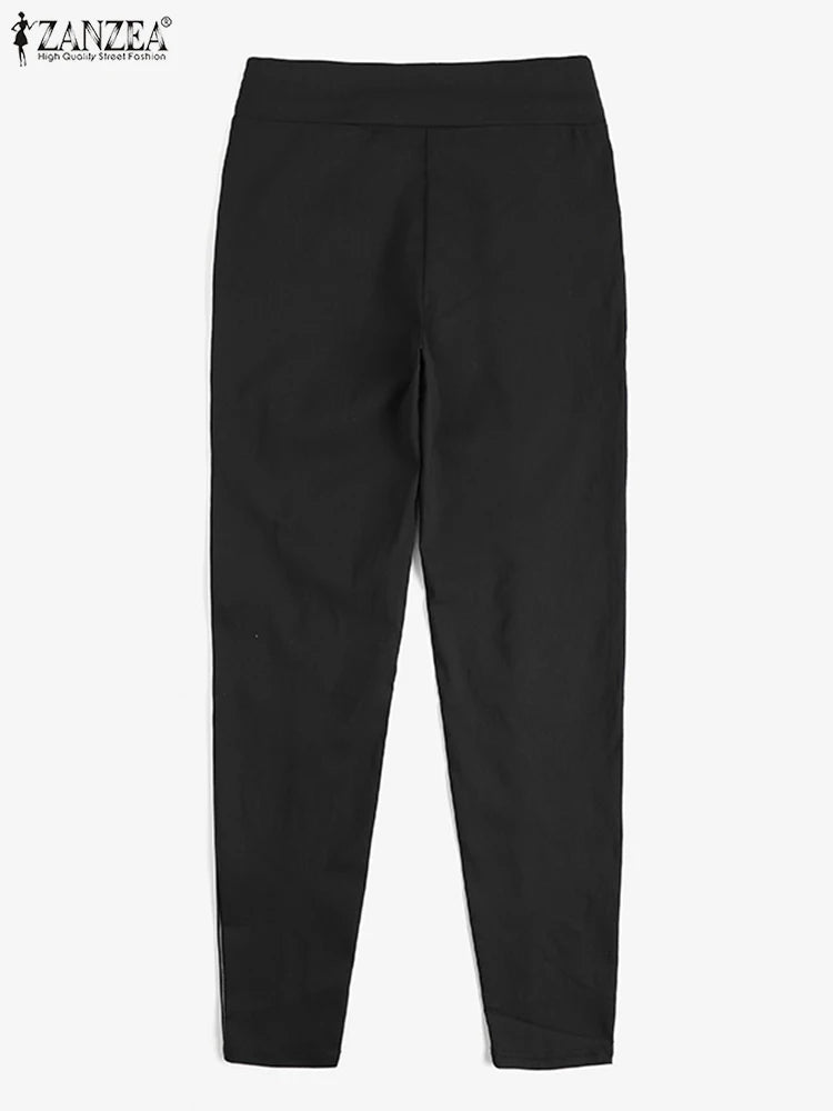 Calça feminina ZANZEA leggings skinny couro preta com corte ajustado e elegante