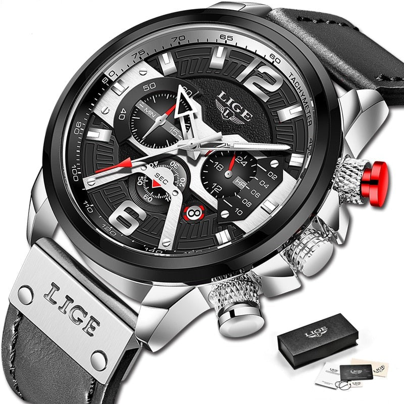 Relógio esportivo de pulso masculino LIGE com design moderno e mostrador funcional, relógio quartz top marca
