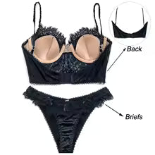 Conjunto de lingerie feminina rendada da CINOON, incluindo sutiã e calcinha preta com detalhes em renda