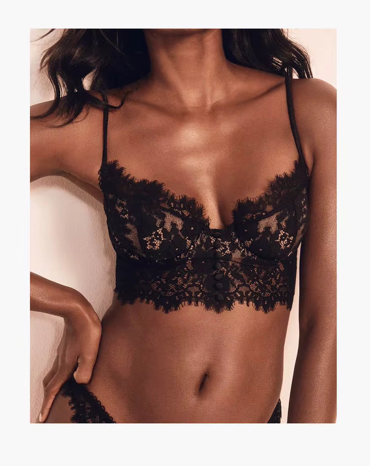 Conjunto de lingerie feminina rendada em preto com sutiã e calcinha delicados da CINOON