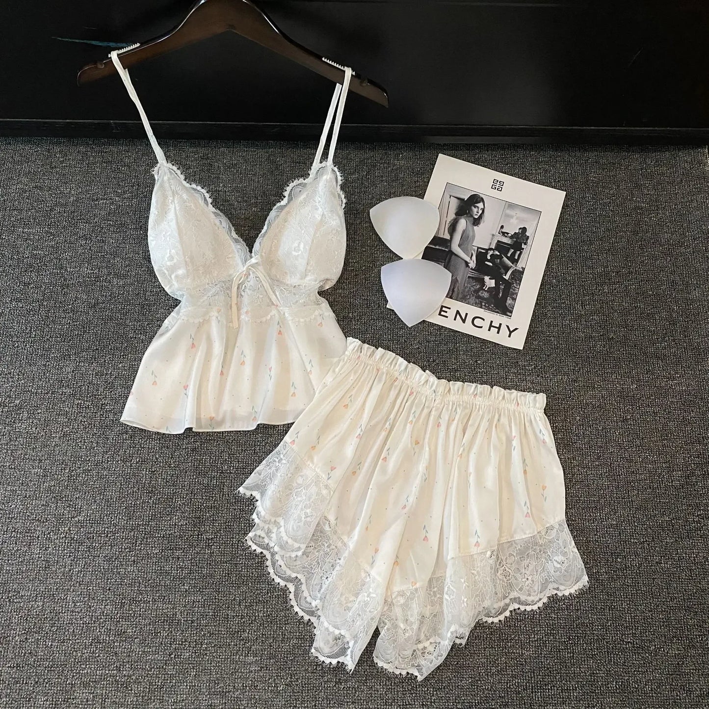 Pijama feminino QIANTANG em cetim com detalhes em renda, lingerie sexy de cetim para conforto e estilo