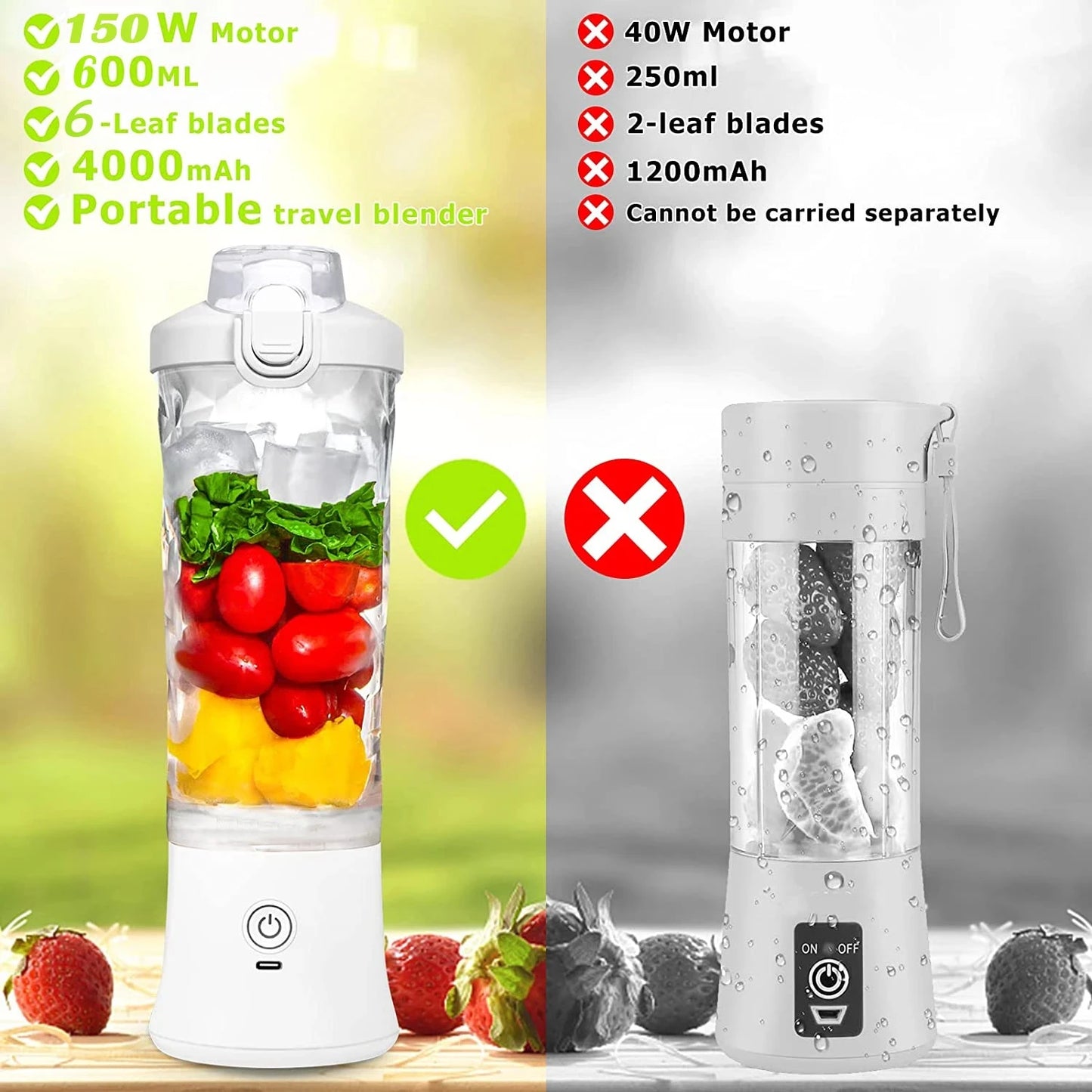 Mini liquidificador pessoal smoothie PLUZZ com motor de 150W e capacidade de 600ML para preparar drinks saudáveis