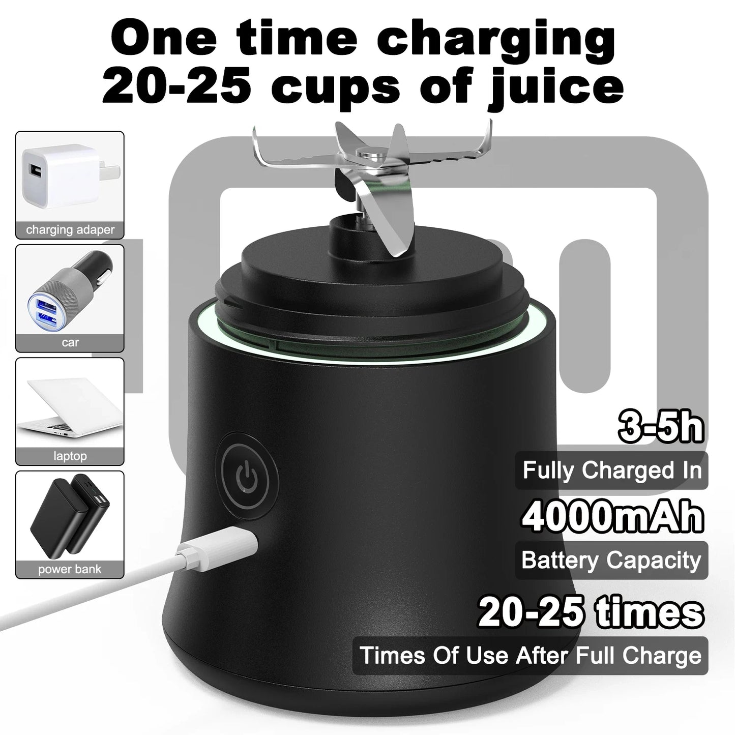 Mini liquidificador pessoal smoothie PLUZZ com carregamento rápido para 20-25 copos de suco