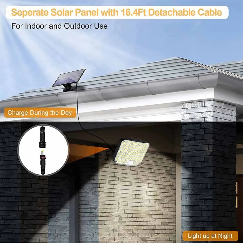 Luminária solar externa RXZOA com painel solar separado e 118LED para uso interno e externo