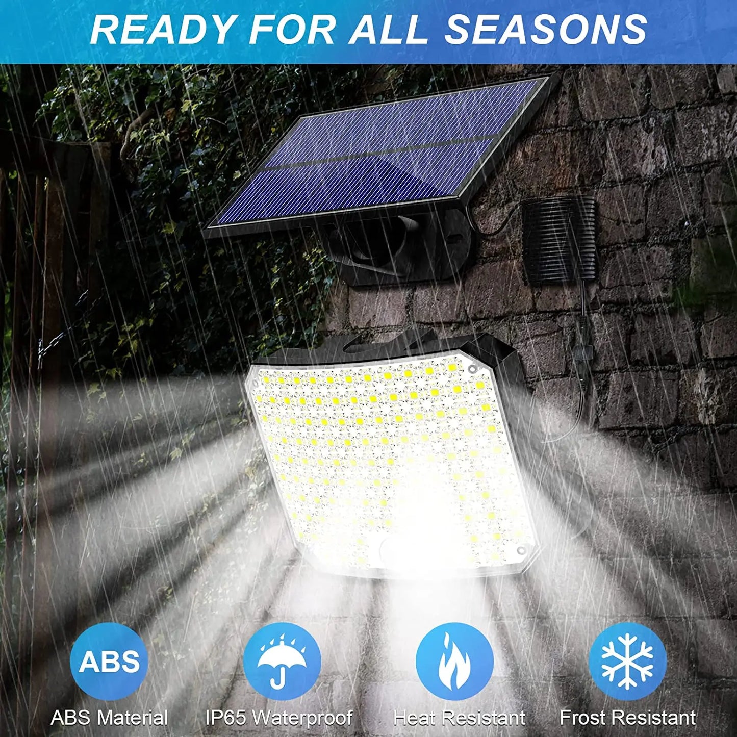 Luminária solar externa RXZOA com 118LED, resistente à água e ao frio, ideal para qualquer estação.