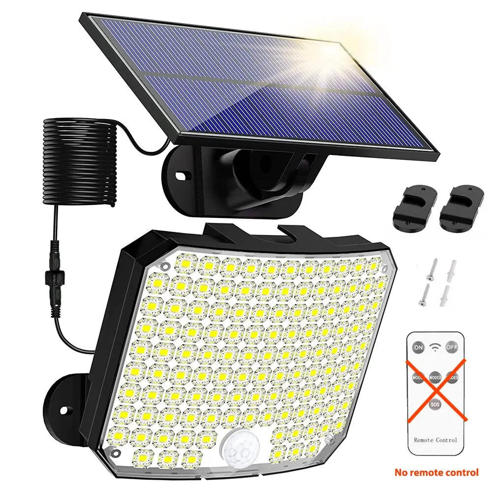 Luminária solar externa RXZOA com 118LED e painel solar, ideal para iluminação de áreas externas