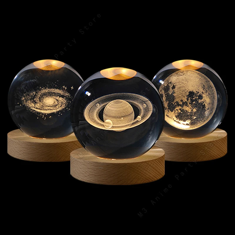 Trio de lâmpadas de led decorativa O Badalo do sino com bola de cristal decorativa brilhante 5cm em base de madeira