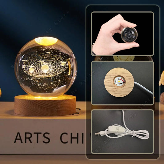 Lâmpada de led decorativa O Badalo do sino com bola de cristal decorativa brilhante 5cm e base de madeira USB