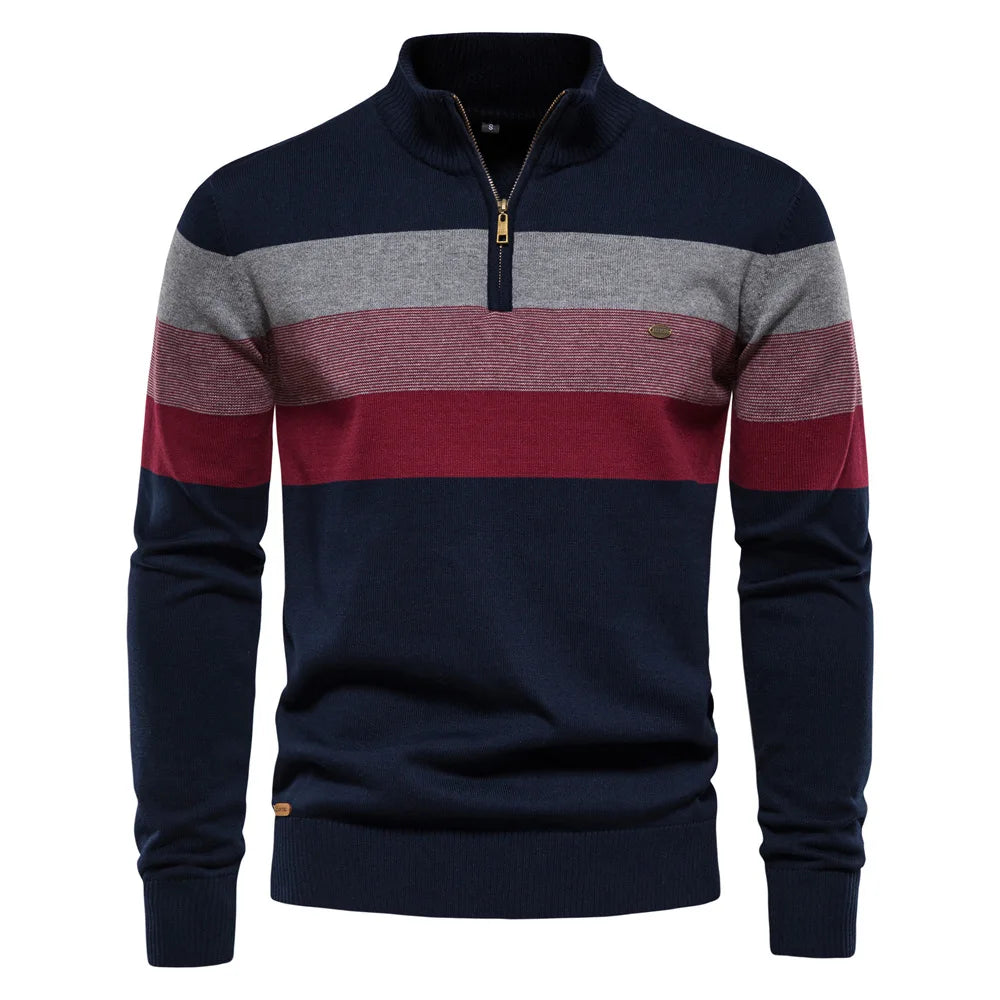Casaco masculino NOENNAME_NULL em malhas outono homem casual com listras em azul, cinza e vinho