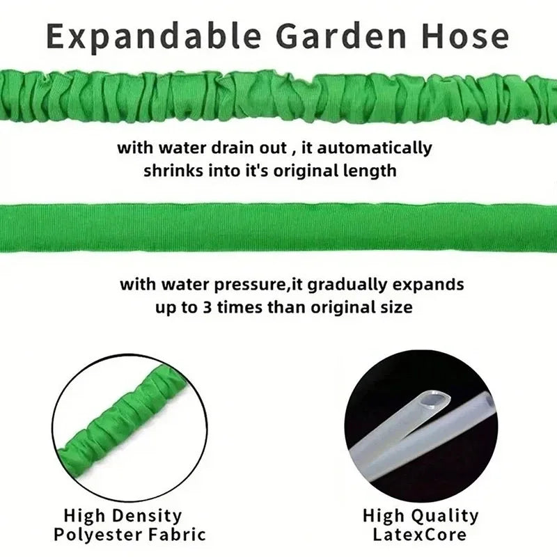 Mangueira de jardim expansível verde com tecido de poliéster resistente e núcleo de látex de alta qualidade