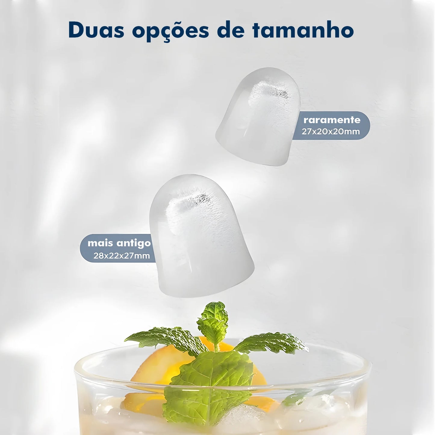 Duas opções de tamanho de gelo produzido pela máquina de gelo portátil para bebidas refrescantes