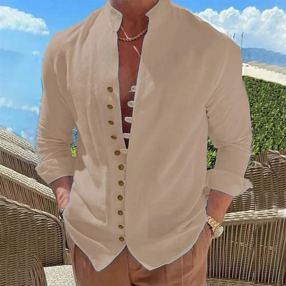 Camisa casual manga comprida da KING BILLION em tom claro com botões clássicos e estilo sofisticado
