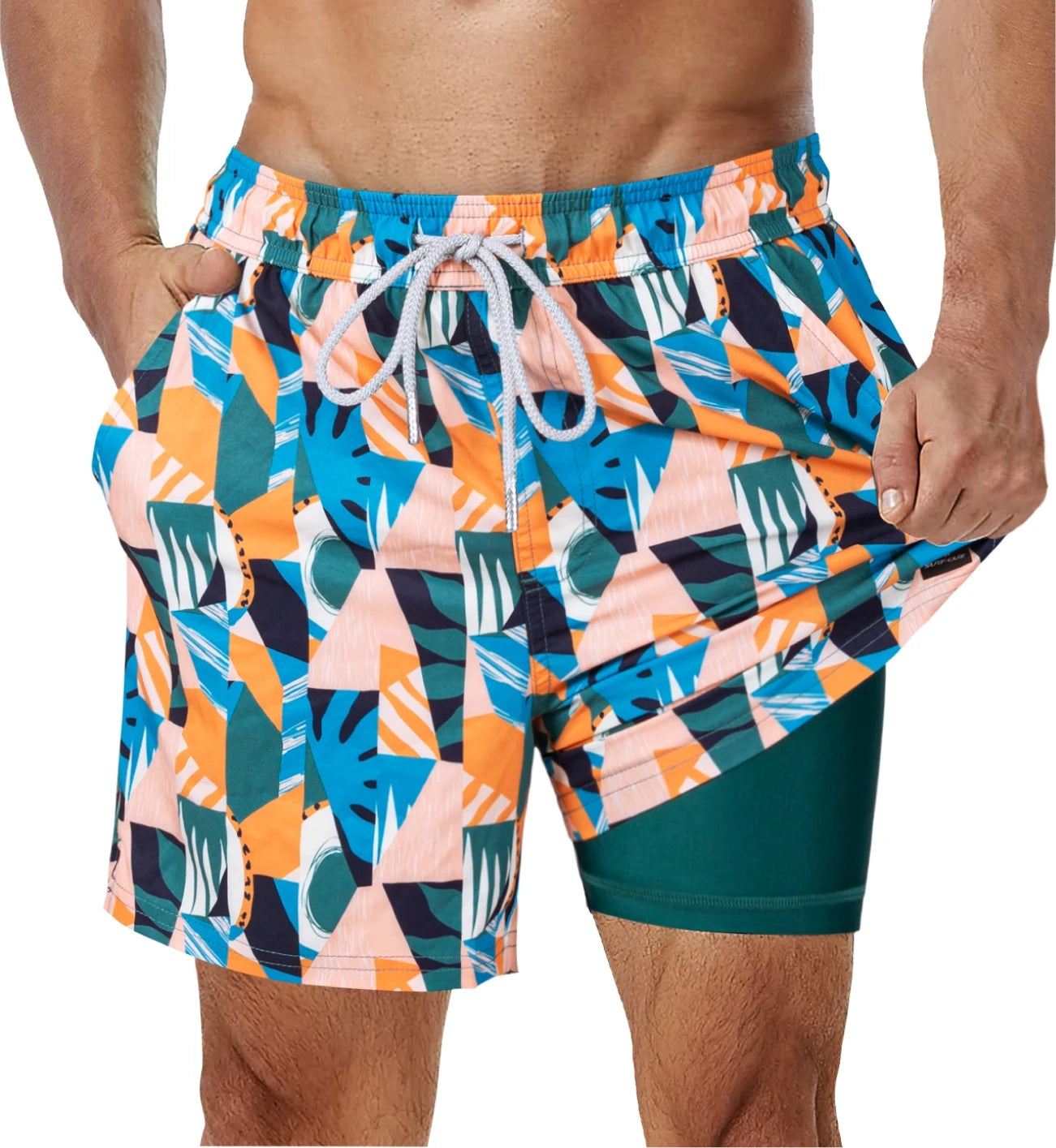 Shorts de banho masculino SURFCUZ com estampa colorida e bolsos práticos para conforto em atividades aquáticas