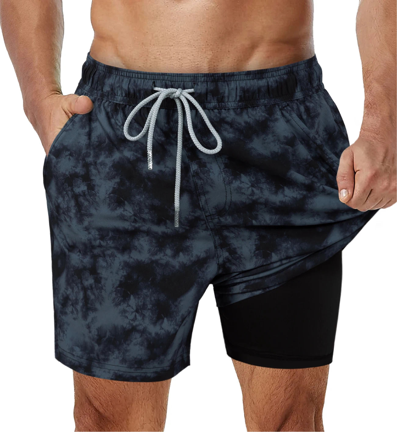 Shorts de banho masculino SURFCUZ em estilo estonado com bolso lateral e cordão ajustável