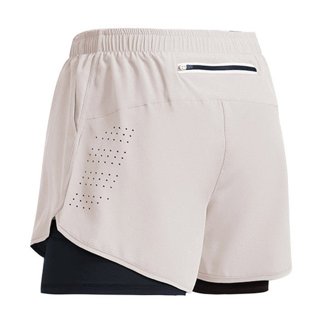 Shorts de treino masculino ANSDANK em tom claro com detalhes em preto e zíper traseiro