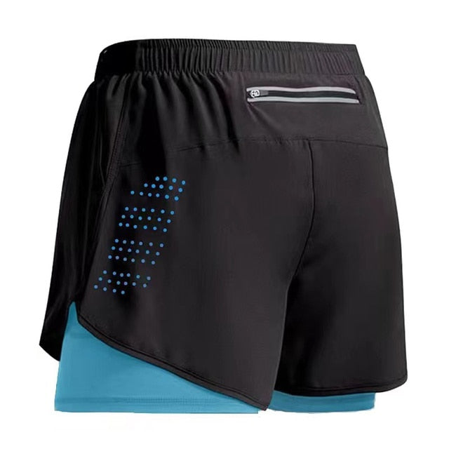 Shorts de treino masculino ANSDANK pretos com detalhe azul e bolso traseiro para praticar esportes