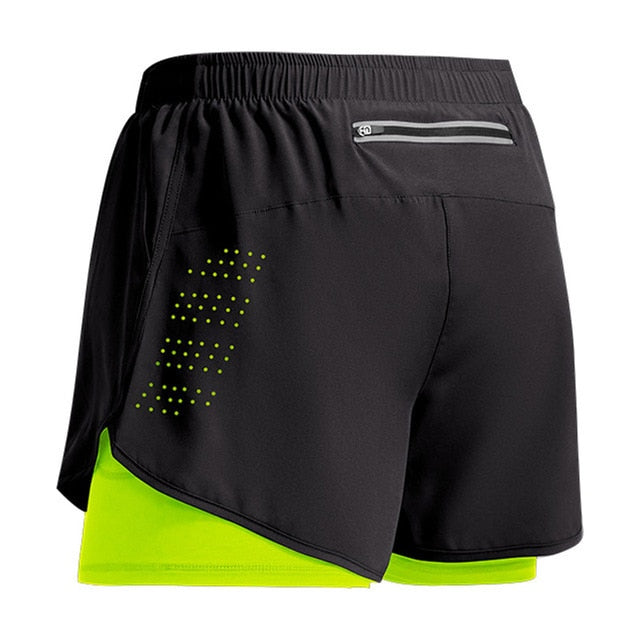 Shorts de treino masculino ANSDANK em preto e verde com detalhes reflexivos e bolso traseiro