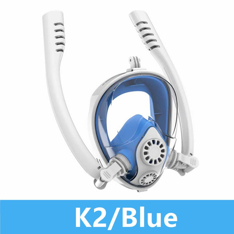 Máscara de mergulho sub aquática K2 em azul, ideal como máscara de mergulho para homens e mulheres