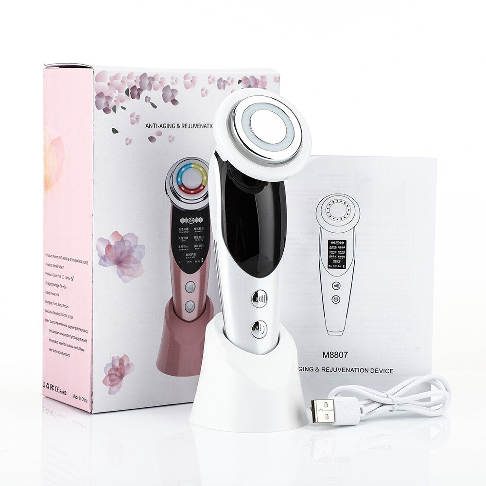 Massageador facial 7 em 1 da LMH com design elegante, ideal para rejuvenescimento e cuidados com a pele