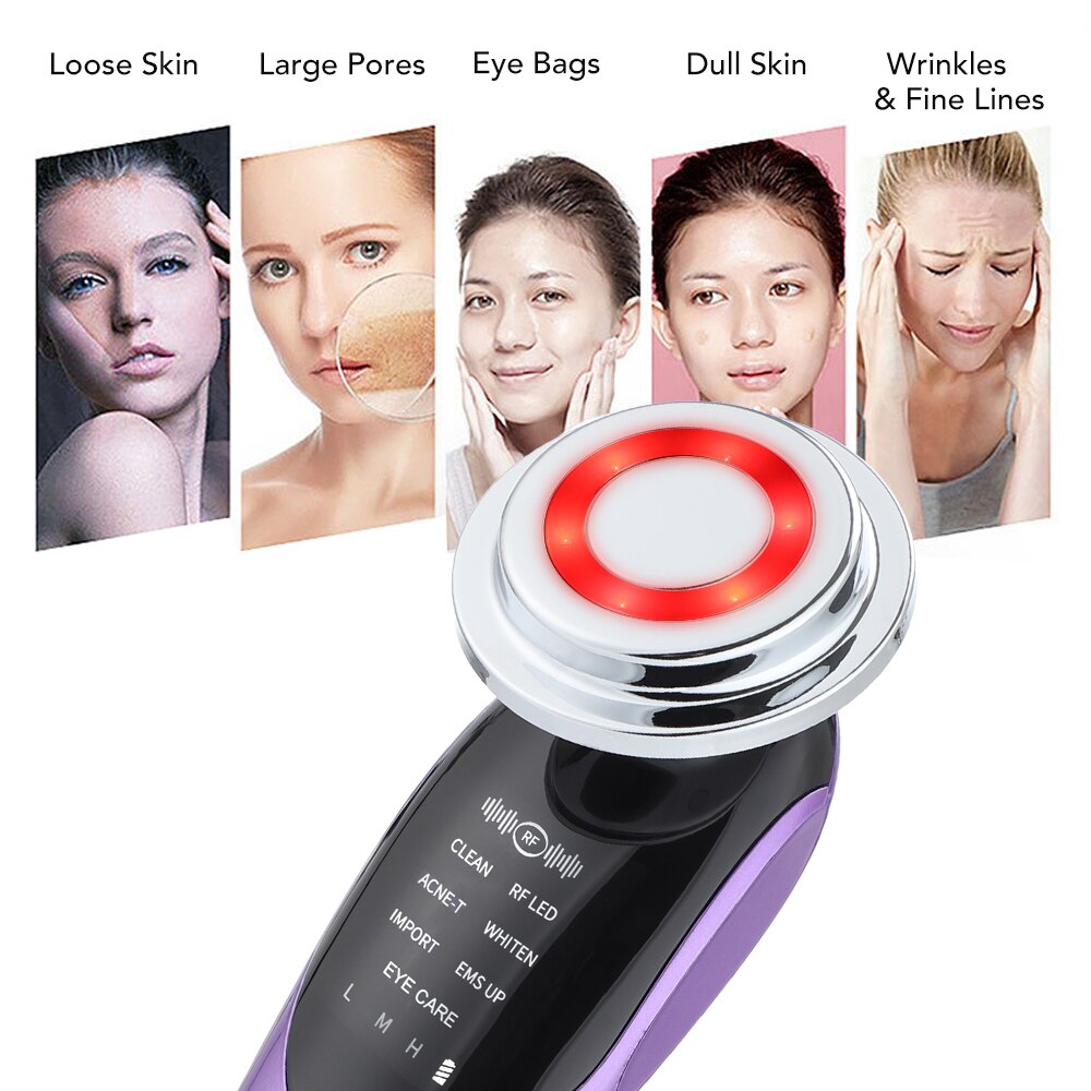 Massageador facial 7 em 1 da LMH com tecnologia para pele saudável e rejuvenescida