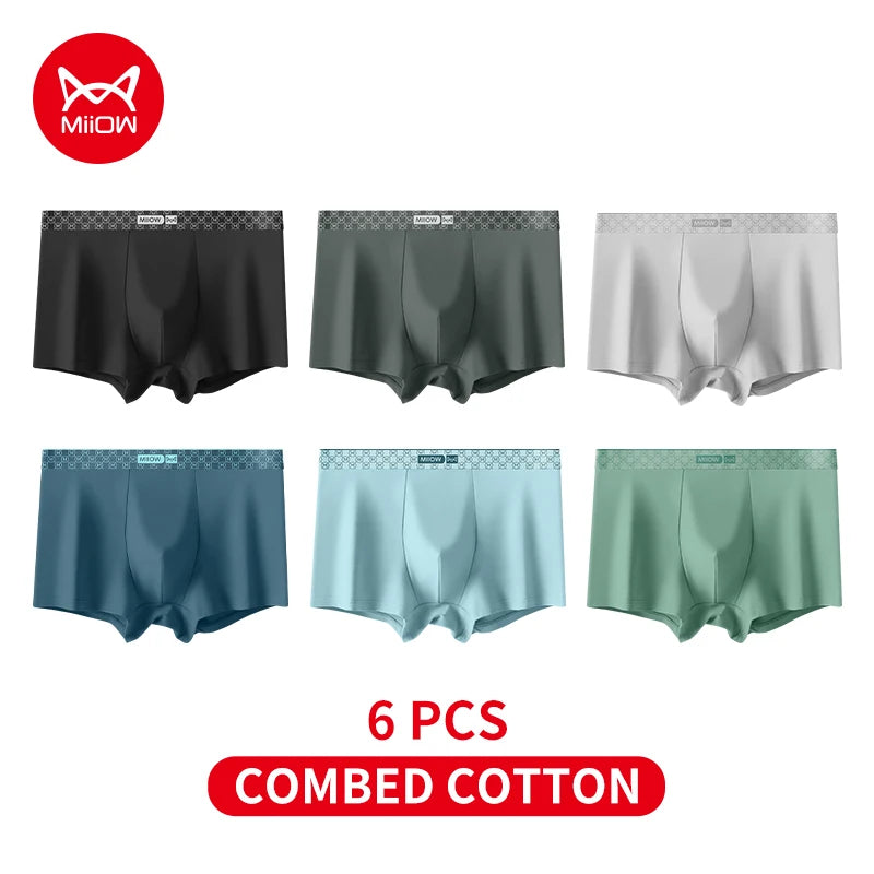 Cueca masculina pacote com 6 da MiiOW em algodão penteado nas cores preto, cinza e azul