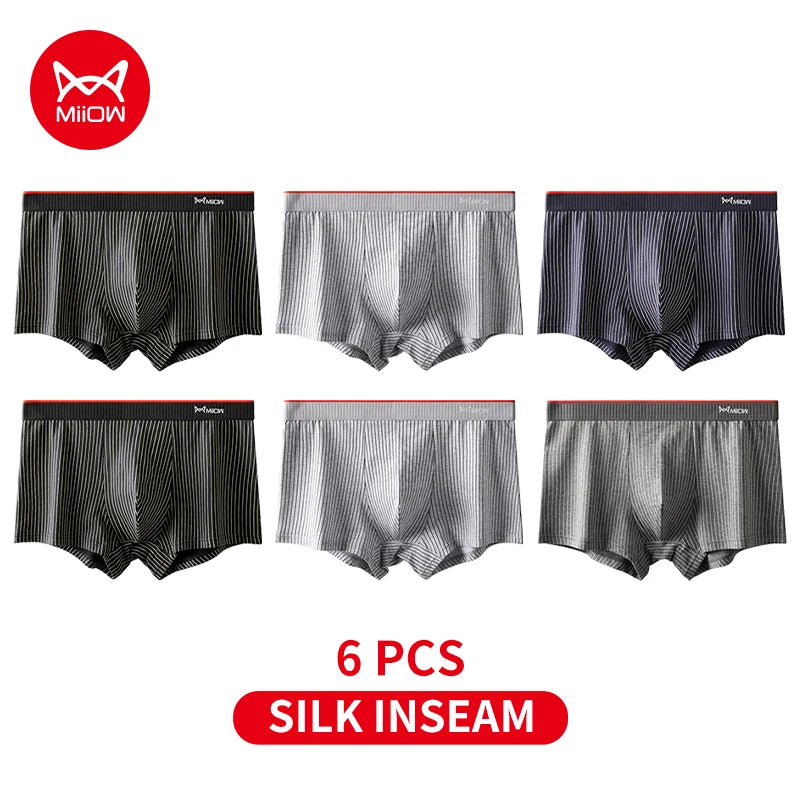 Conjunto de 6 cuecas listradas masculinas algodão antibacterianas MiiOW com confortável ajuste e estilo moderno