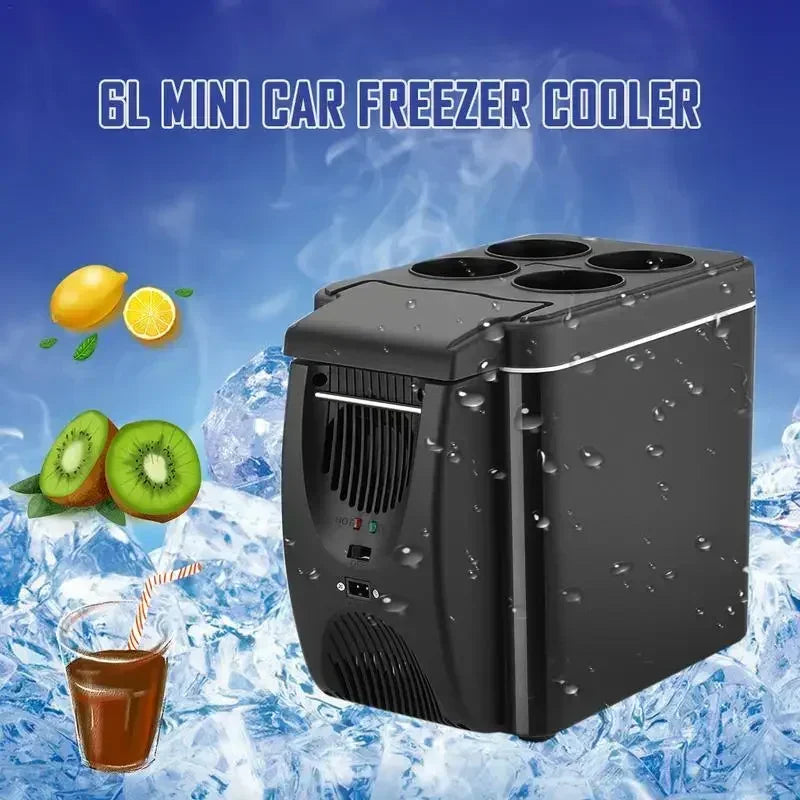 Mini refrigerador de carro 6L com capacidade para bebidas e frutas, ideal para viagens e picnics