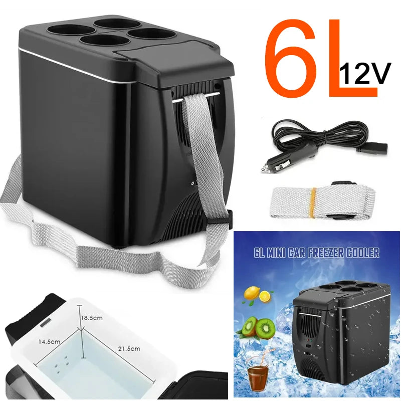 Mini refrigerador de carro 6L com capacidade para várias bebidas e adaptador para carro