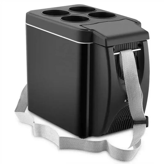Mini refrigerador de carro 6L com suporte para copos e alça ajustável para transporte fácil