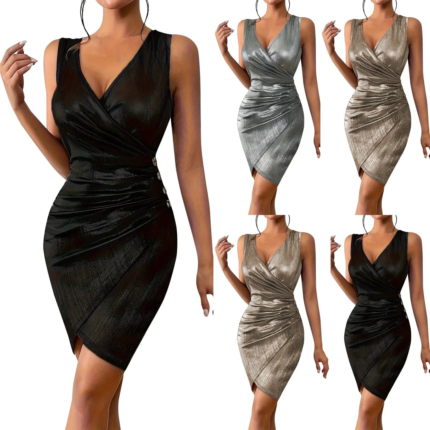 Mini vestido sexy em várias cores com design justo e decote em V para um look elegante