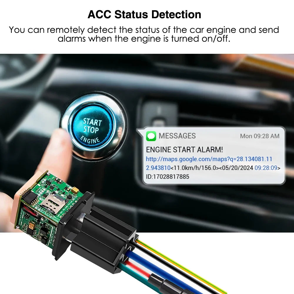 Dispositivo MICODUS com rastreador GPS para motocicleta com detecção de status do motor e envio de alarmes