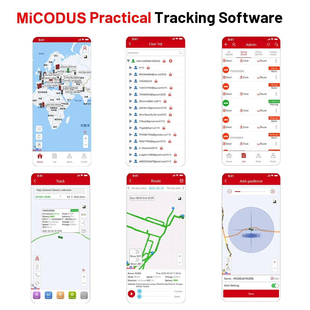 Aplicativo MiCODUS com interface de rastreamento GPS para motocicleta e recursos de gerenciamento