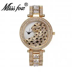 Relógio feminino bling com diamantes da MISSFOX, design elegante e sofisticado em dourado