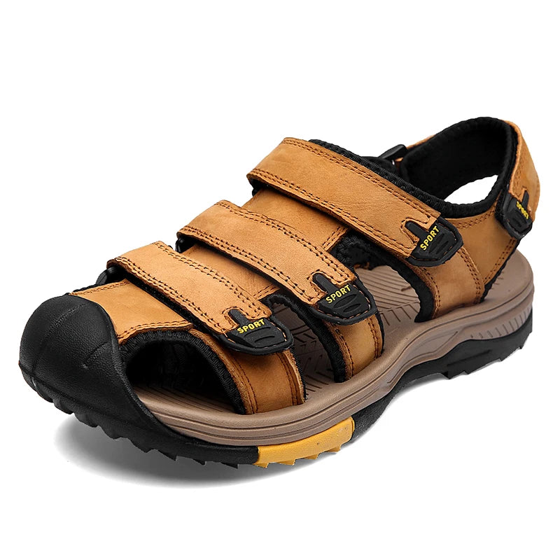 Sandálias masculinas da MIXIDELAI em tom marrom, ideais como sapatos casuais ao ar livre com tiras ajustáveis
