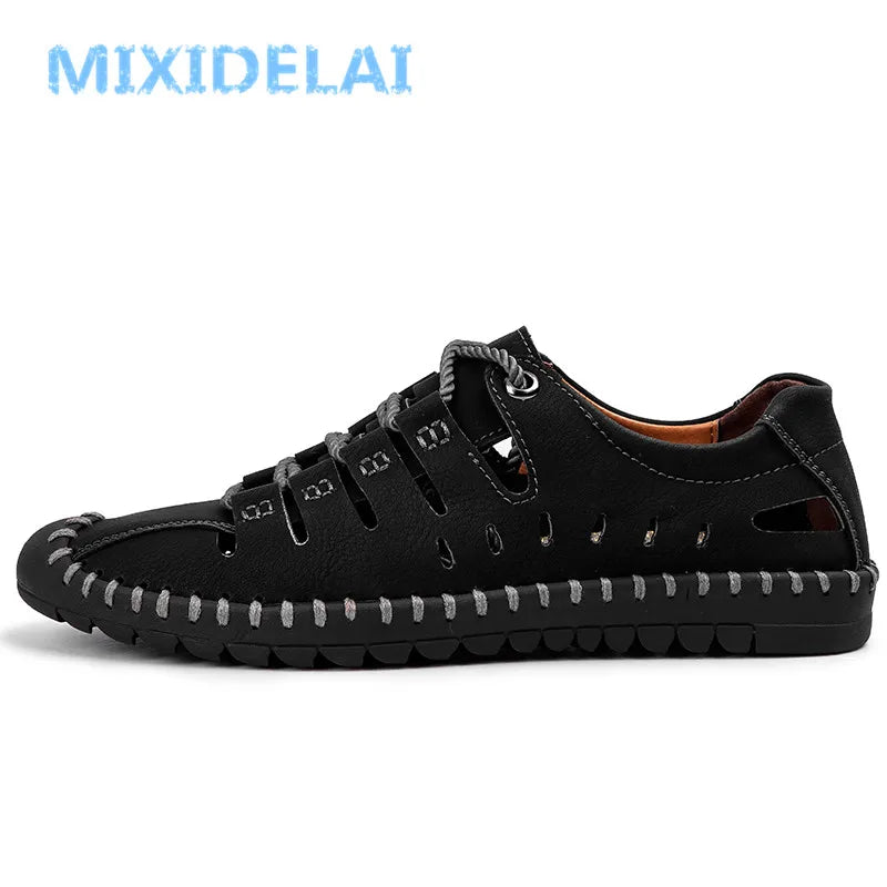 Sapatos casuais masculinos MIXDELAI em couro preto com design arejado e sola flexível