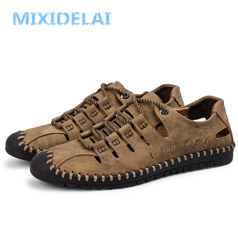 Sapatos casuais masculinos MIXDELAI em tom marrom com detalhes em couro e sola de borracha