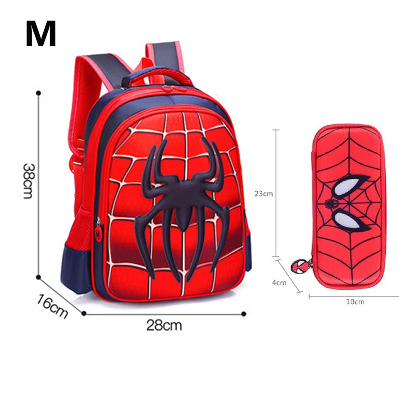 Mochila escolar infantil 3D em vermelho com design do Homem-Aranha e estojo combinado