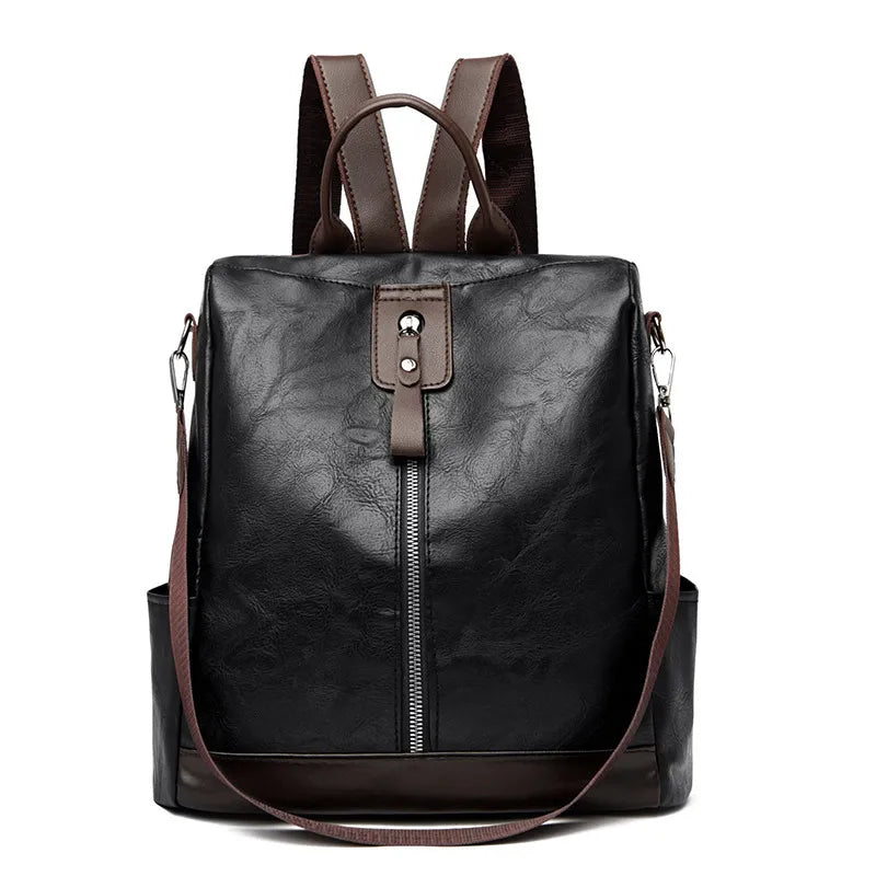 Mochila feminina anti-roubo YOGODLNS em couro preto com design moderno e resistente