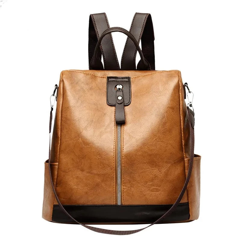 Mochila feminina anti-roubo da YOGODLNS em marrom com design moderno e fechamento seguro
