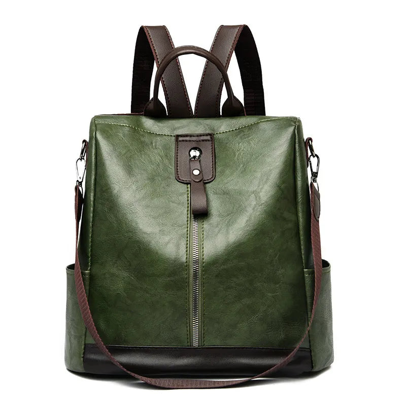 Mochila feminina anti-roubo em verde com design moderno e alças ajustáveis para conforto