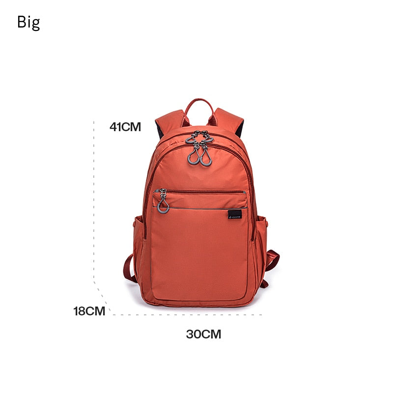 Mochila feminina casual grande da FOUVOR em cor laranja com múltiplos bolsos e design espaçoso