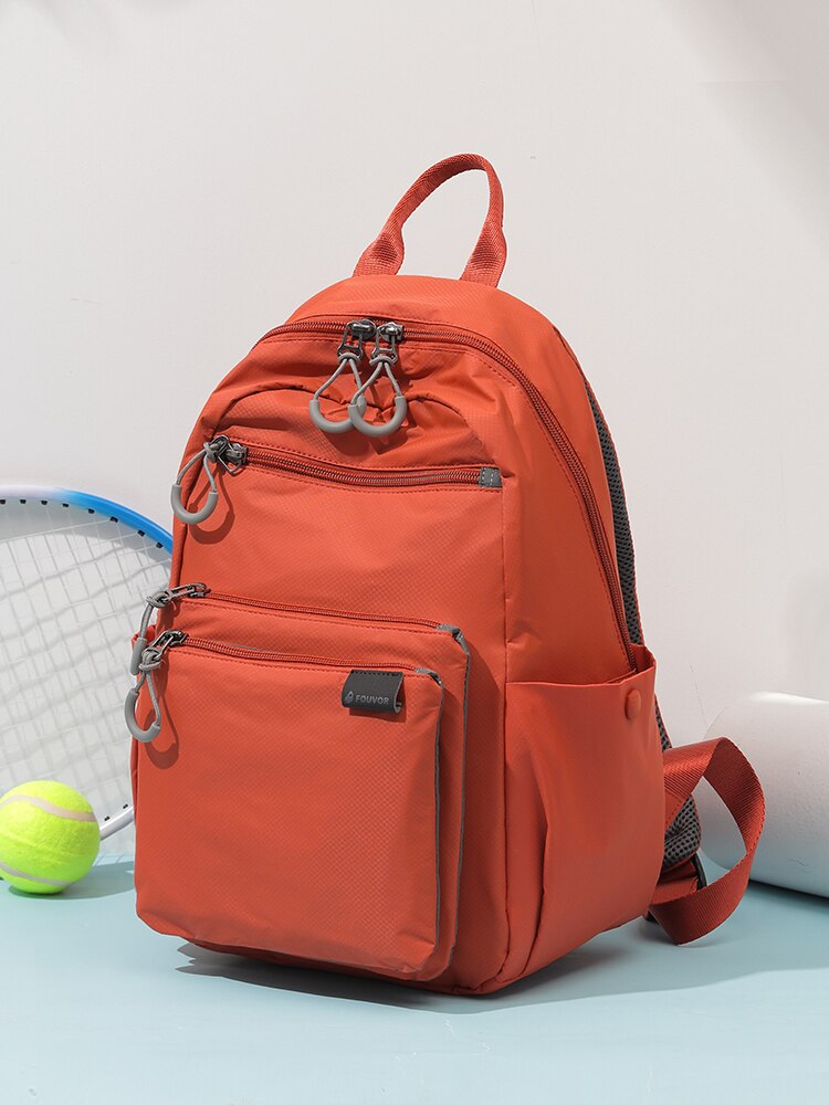 Mochila feminina casual grande FOUVOR laranja com múltiplos bolsos e design prático