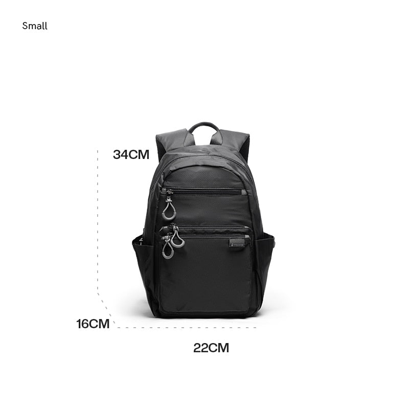 Mochila feminina casual grande FOUVOR em preto com múltiplos bolsos e design funcional