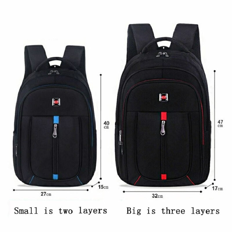 Mochila masculina casual WEIXIER em preto, disponível em tamanhos pequeno e grande com múltiplos compartimentos